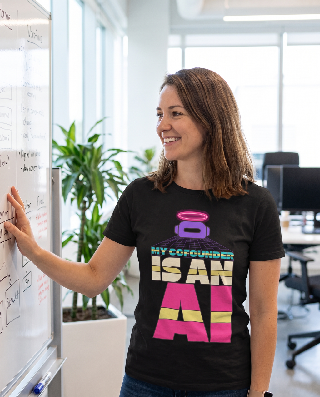 MY COFOUNDER IS AN AI tee — black, office lifestyle