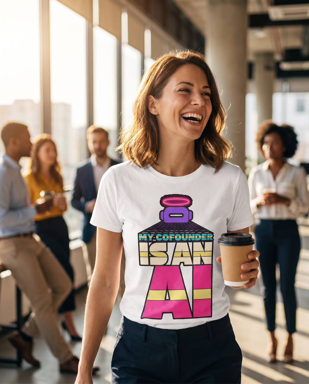 MY COFOUNDER IS AN AI tee — white, office lifestyle