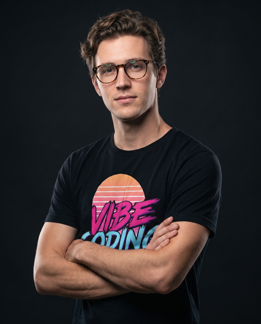VIBE CODING tee in black — angle detail