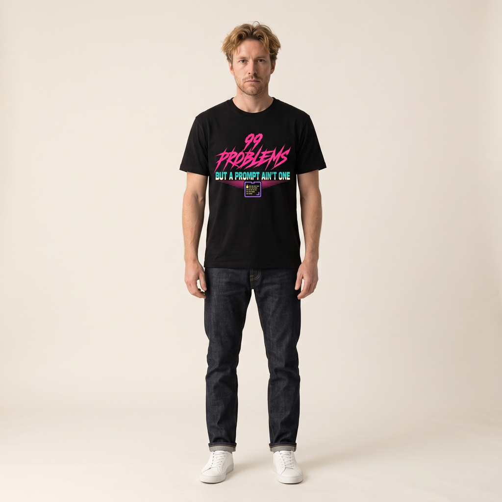 OUTPUT №0023 · 99 PROBLEMS BUT A PROMPT AIN'T ONE Tee — Prompt Engineer Shirt