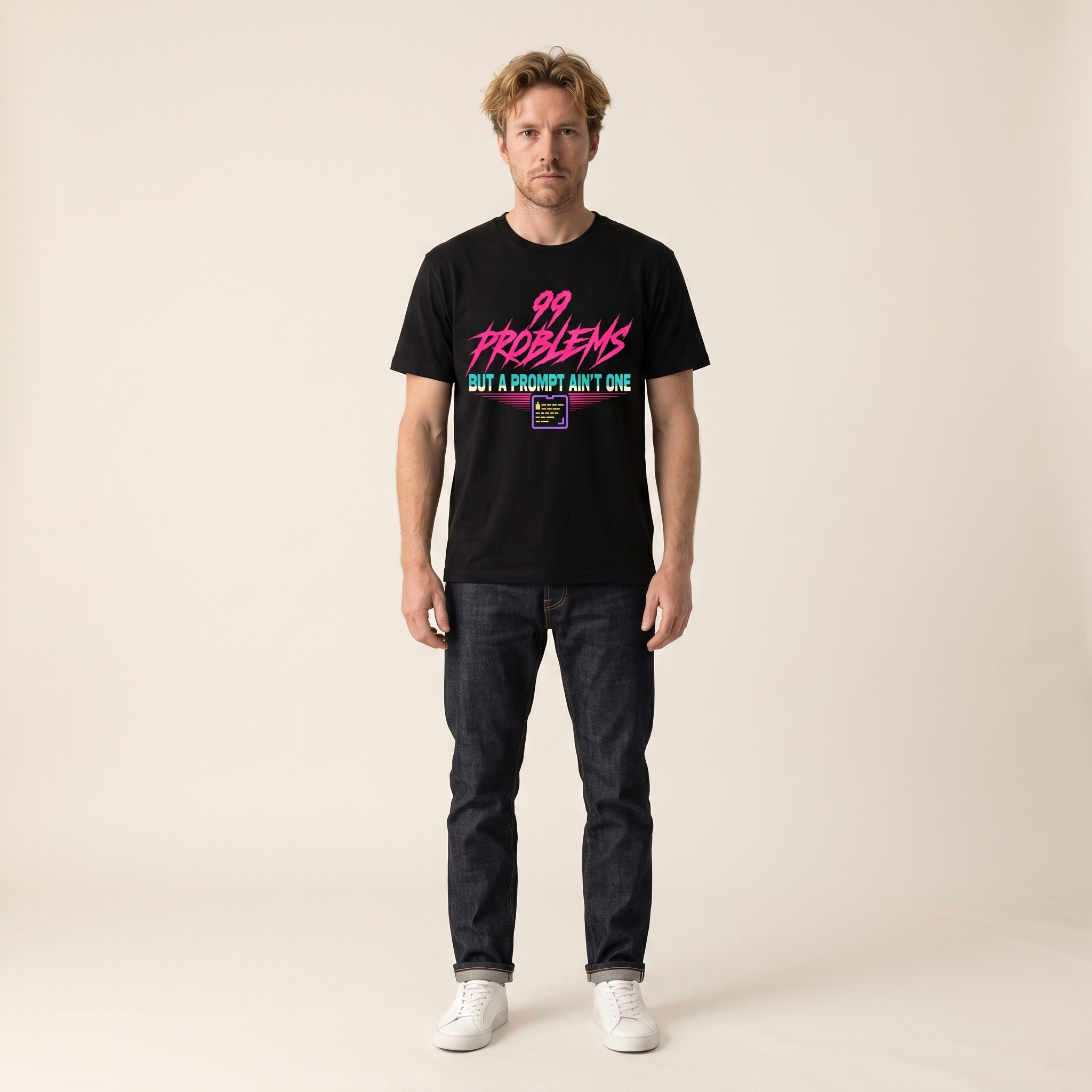 OUTPUT №0023 · 99 PROBLEMS BUT A PROMPT AIN'T ONE Tee — Prompt Engineer Shirt