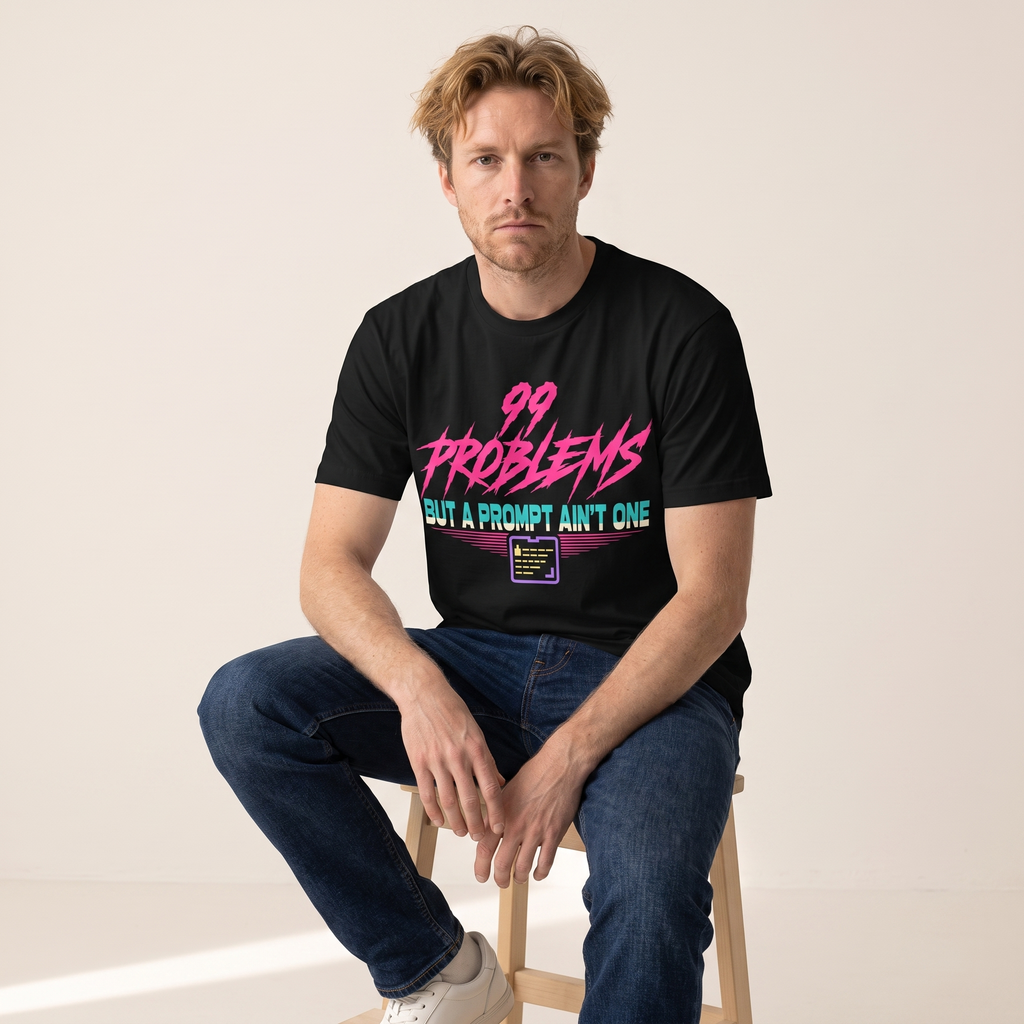 OUTPUT №0023 · 99 PROBLEMS BUT A PROMPT AIN'T ONE Tee — Prompt Engineer Shirt