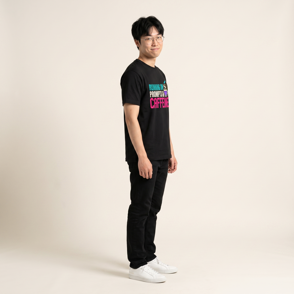OUTPUT №0021 · RUNNING ON PROMPTS & CAFFEINE Tee — AI Developer Shirt
