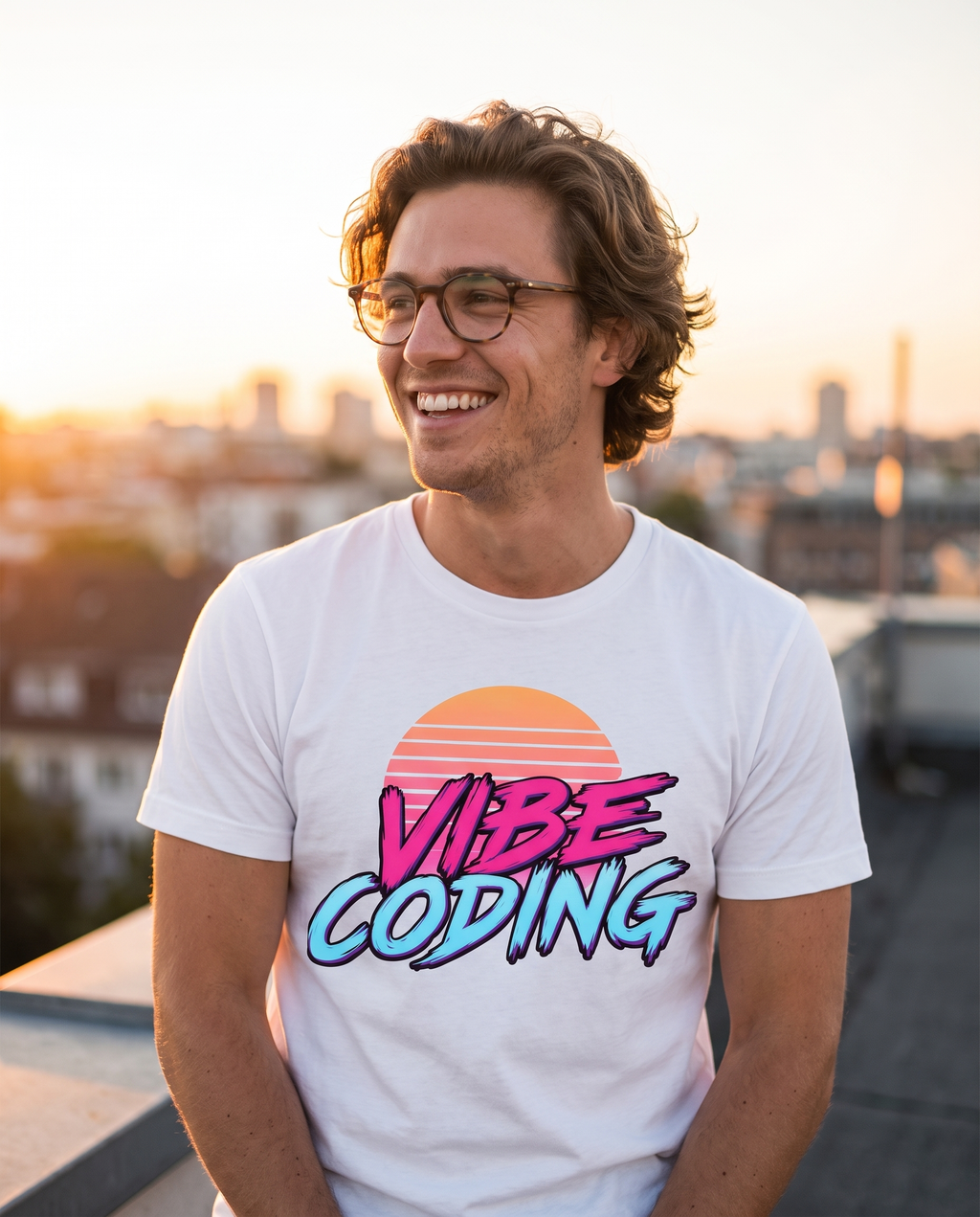 VIBE CODING tee in white — lifestyle shot