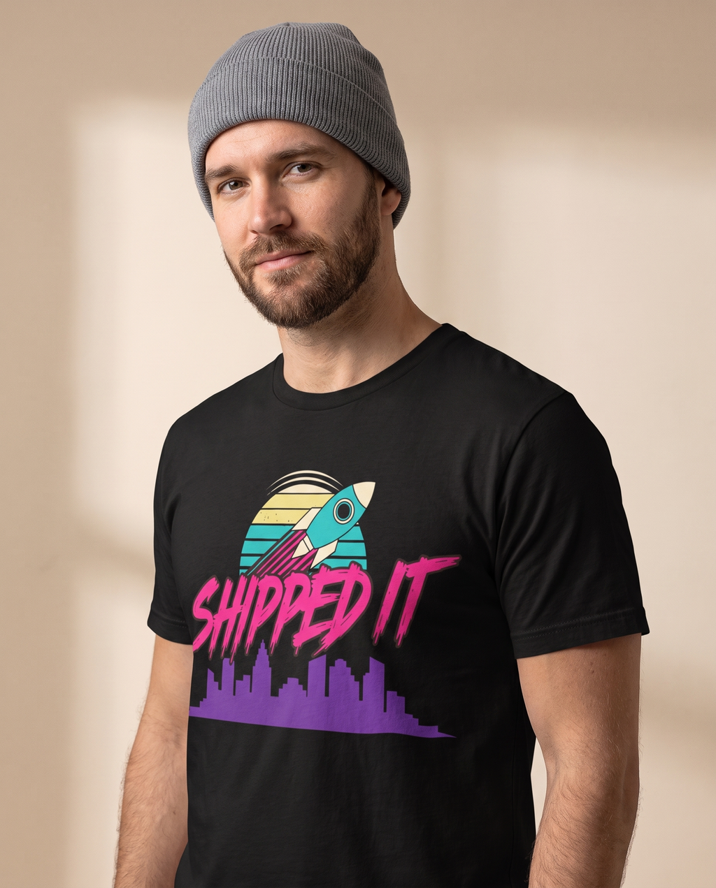 SHIPPED IT tee — black, angle view