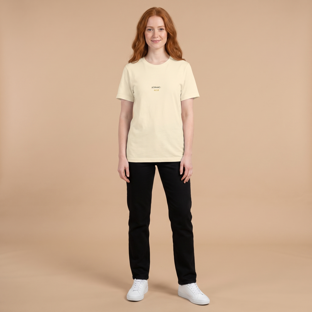 p(doom): mild tee — natural cream shirt on model