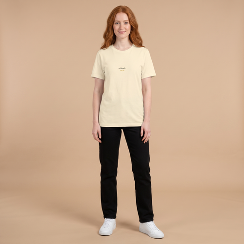 p(doom): mild tee — natural cream shirt on model