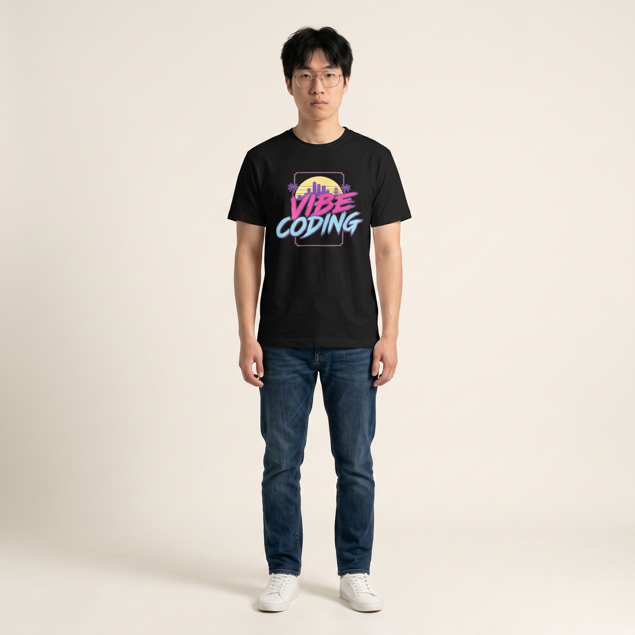 OUTPUT №0025 · VIBE CODING Sunset Tee — Synthwave Developer Shirt