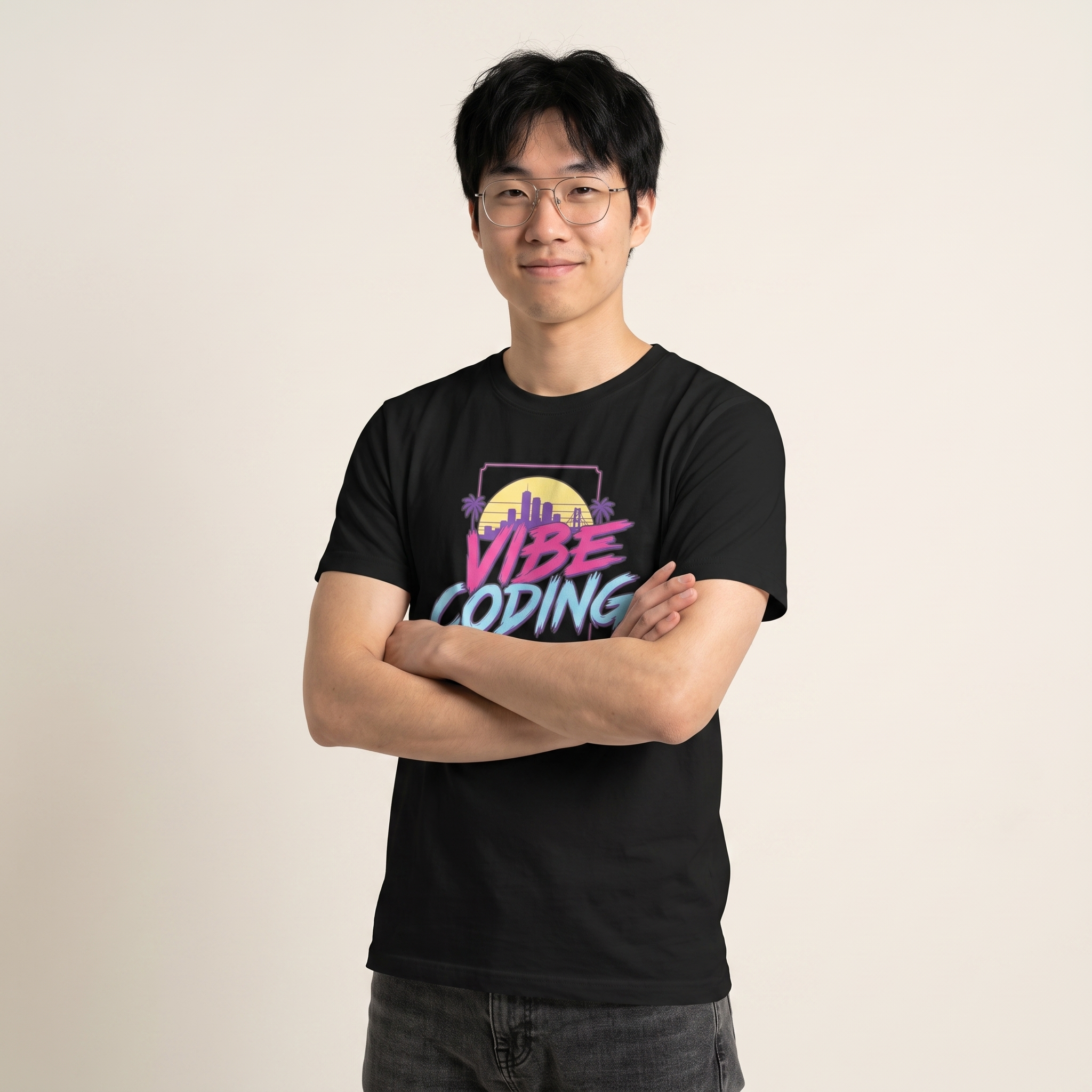 OUTPUT №0025 · VIBE CODING Sunset Tee — Synthwave Developer Shirt