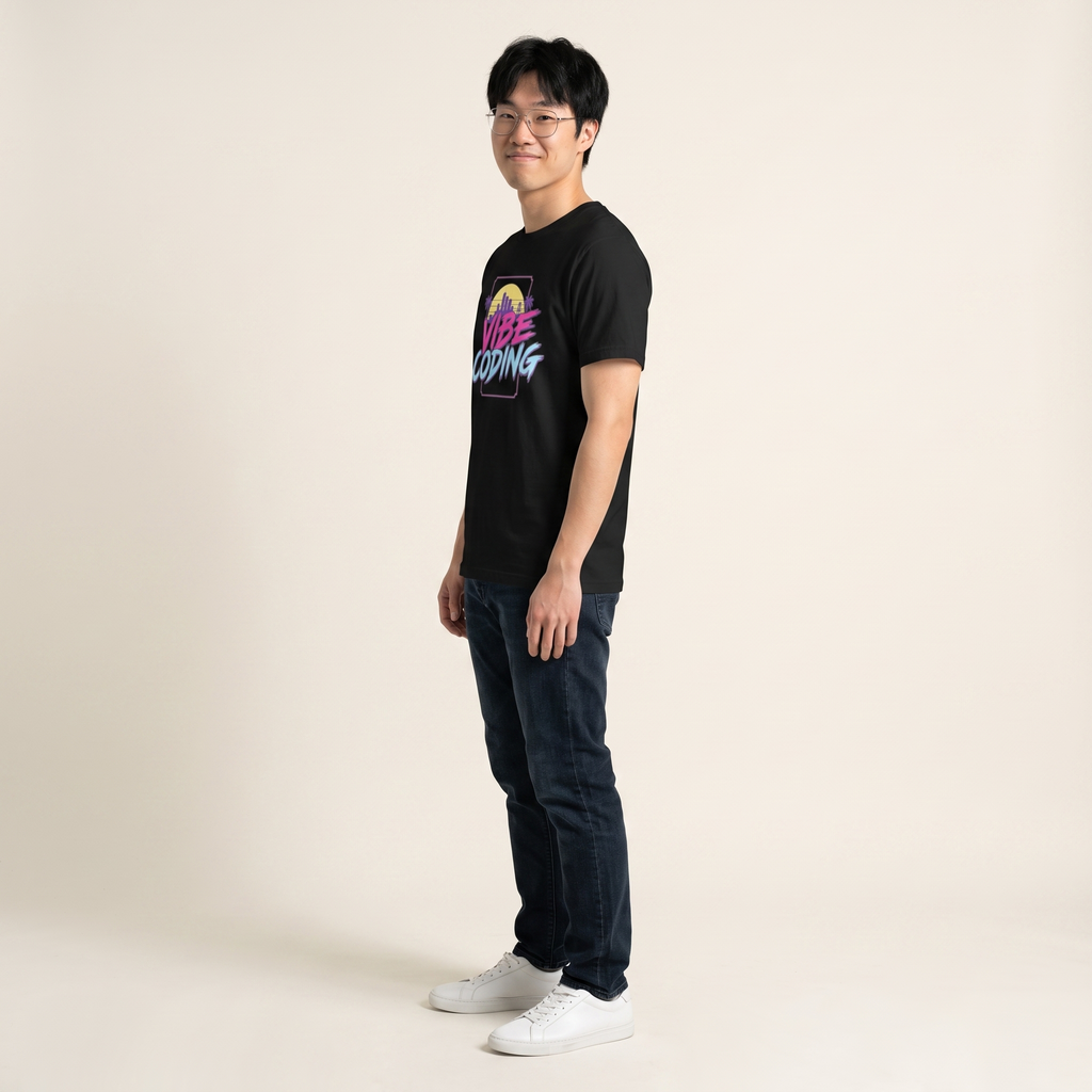 OUTPUT №0025 · VIBE CODING Sunset Tee — Synthwave Developer Shirt