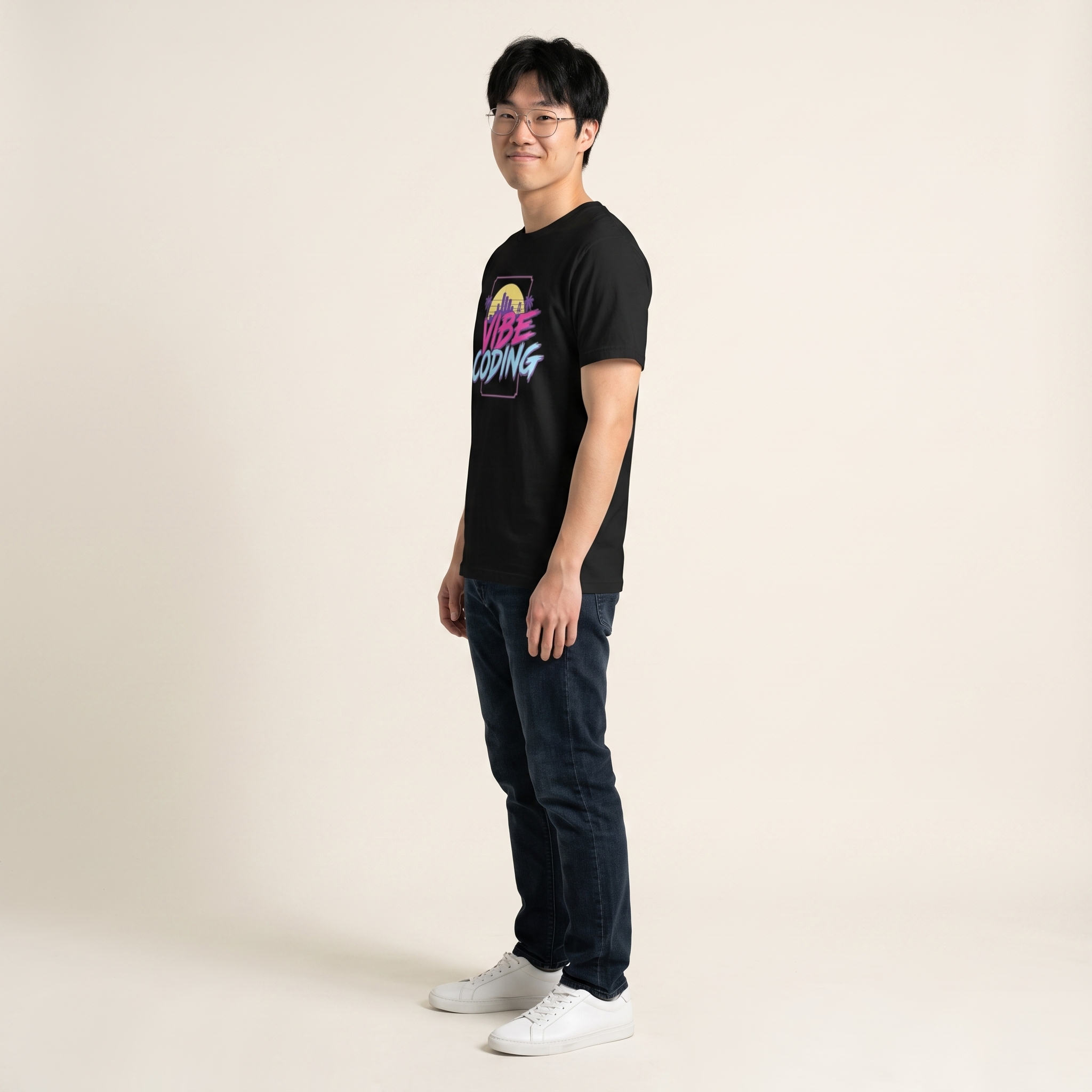 OUTPUT №0025 · VIBE CODING Sunset Tee — Synthwave Developer Shirt