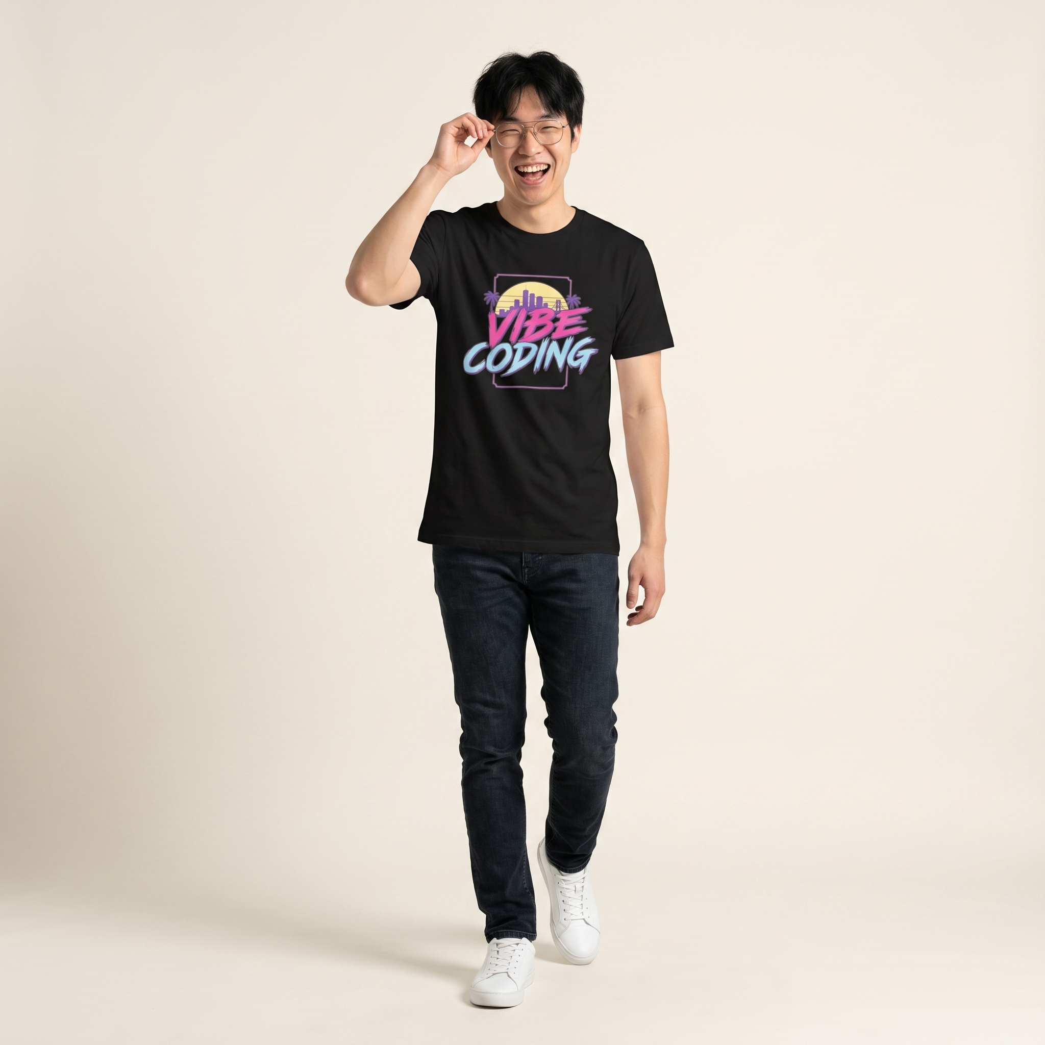 OUTPUT №0025 · VIBE CODING Sunset Tee — Synthwave Developer Shirt